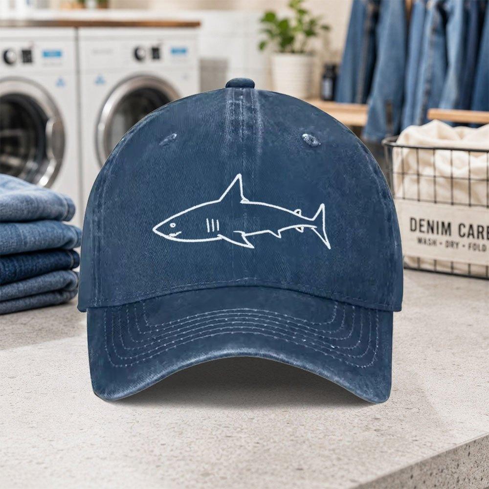 Shark Pattern Washed Baseball Cap Adjustable Lightweight Duckbill Cap for Parties Fashion Outfits Birthday Gift