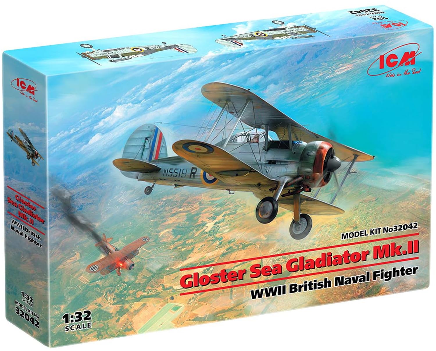 

ICM 1/32 Scale Royal Navy Gloucester Sea Gladiator Mk.II Carrier-Based Fighter Plastic Model Kit 32042