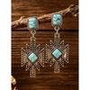 1 Pair Western Style Artificial Turquoise Earrings, Antique Silver Geometric Cross Arrow Dangle Earrings