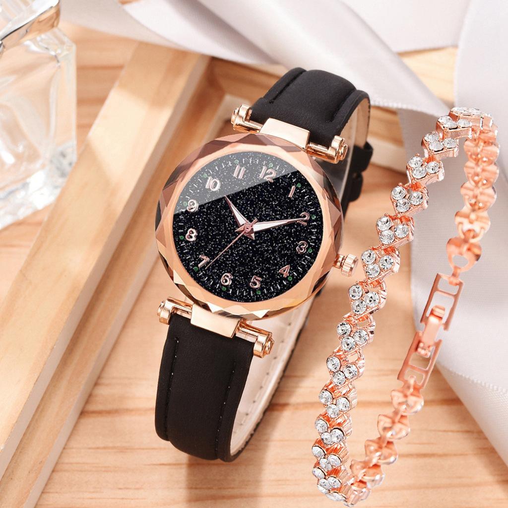 Alloy Shell Non-Plastic Shell Fashion Trend Women'S Casual Simple Belt Watch Quartz Watch Bracelet Set