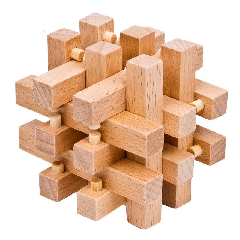 Beechwood Kongming Lock & Luban Puzzle Set for Kids - Wooden Mortise and Tenon Toy