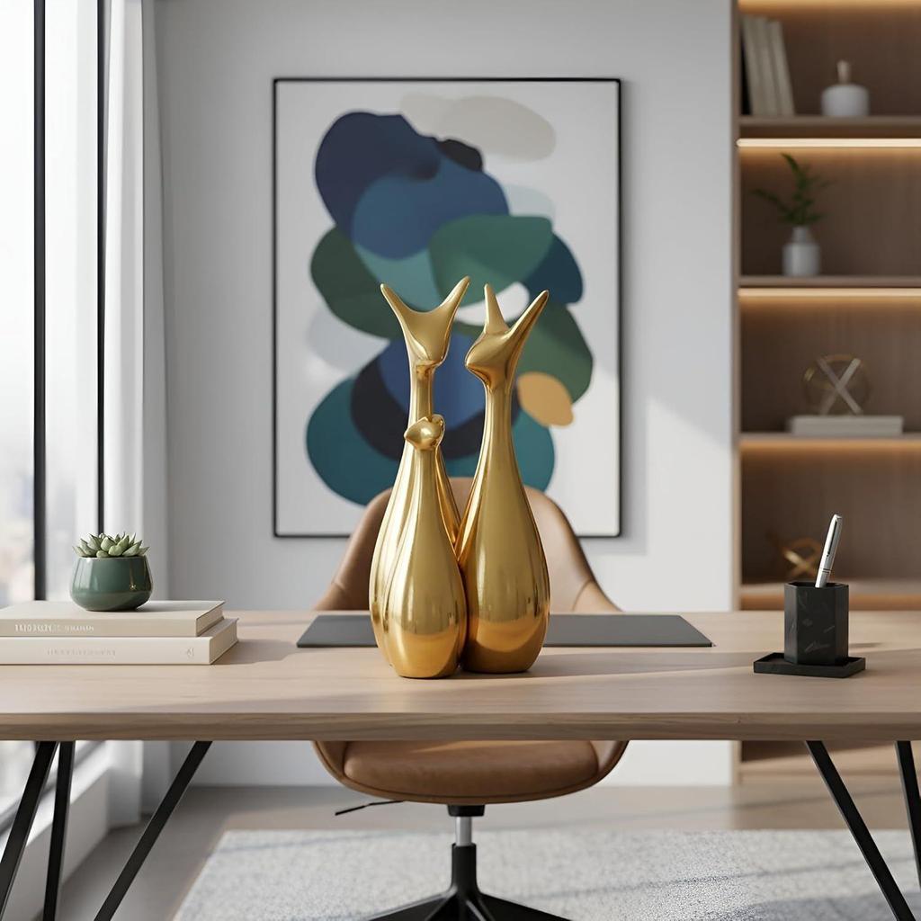 LIFEHAXTORE® Home Decor Lucky Deer Statue Family Piano Finish Ceramic Figures
