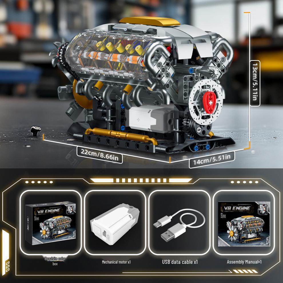 Gaoshan 3053 V8 Engine Electric Turbocharged Lego-Compatible Toy Bricks