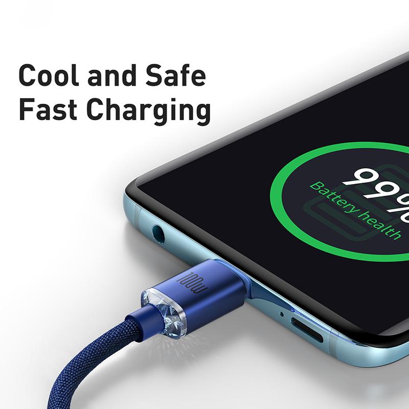 Baseus 100W Type C Cable Blue Fast Charging Charger Wire For IPhone Macbook Samsung Xiaomi Type C Data Cables