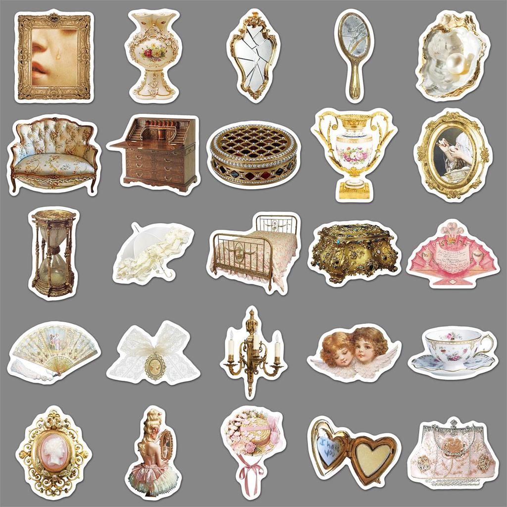 50PCS Vintage Court Cartoon Stickers: Elegant Lace and Graffiti Designs for Journals and Notebooks