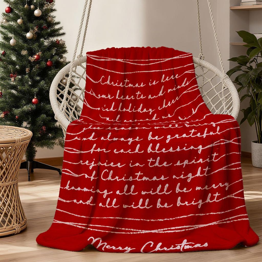 1 Christmas-themed Flannel Blanket with a Red Background, Perfect for Cozy Lounging on the Sofa, Bed, Car, or in the Office, and Ideal for Napping Dur