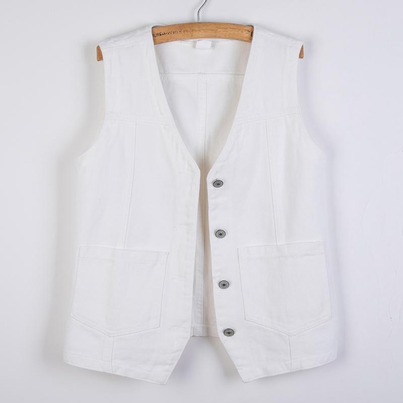 Women's Short   Denim Vest  Spring   Slim Sleeveless Jacket Vest Single-breasted Solid Color Top
