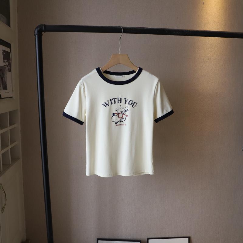 

Bi Zheng 2025 Summer Women s Korean Color Block Print T-shirt One Size абрикосовый