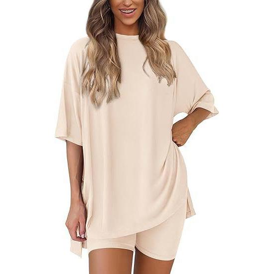 

Свободный Модный Однотонный Комплект с Шортами с Коротким Рукавом Весна Лето Женская Домашняя Одежда из Двух Предметов 3XL