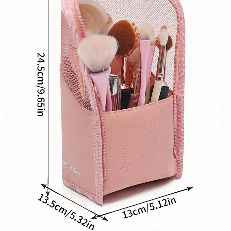 Pink Makeup Brush Case with Zipper,Transparent Pvc Waterproof Travel Makeup Brush Holder ,Portable Makeup Brush Bag, Professional Cosmetic Bag