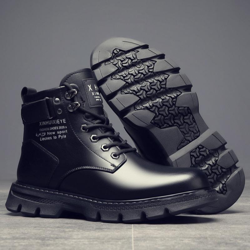 Men's Ankle Boots High Quality Casual Leather Boots High Top Motorcycle Boots Lace-up Men Platform Booties Botas Hombre