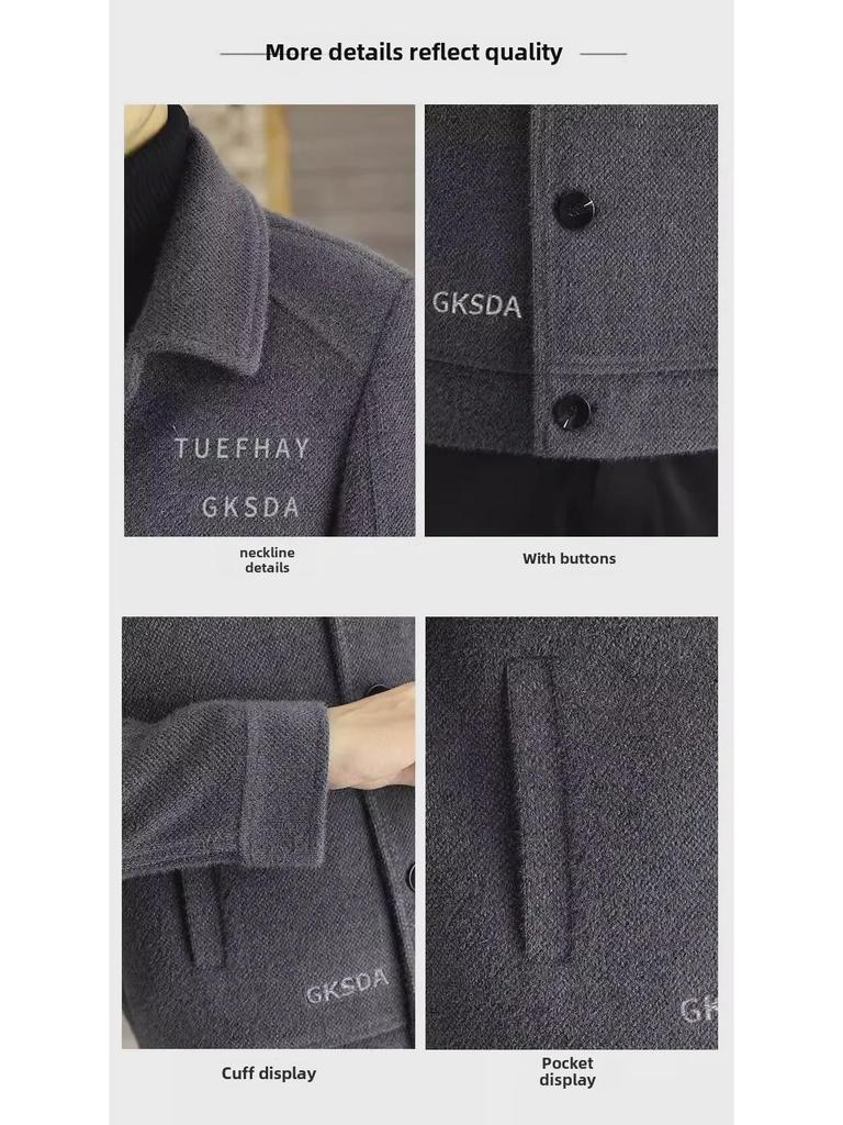 Férfi csúcskategóriás rövid gyapjúkabát – Vastagított őszi/téli hétköznapi dzseki