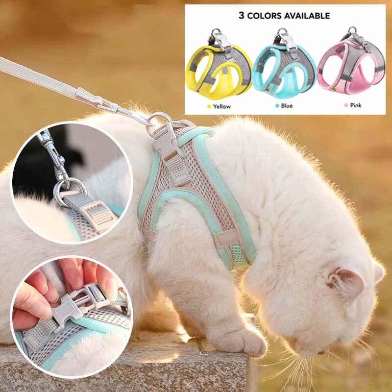 Adjustable Soft Mesh Pet Harness With Leash Escape-Proof Reflective Dog Walking Vest For Small And Medium Cats Puppies