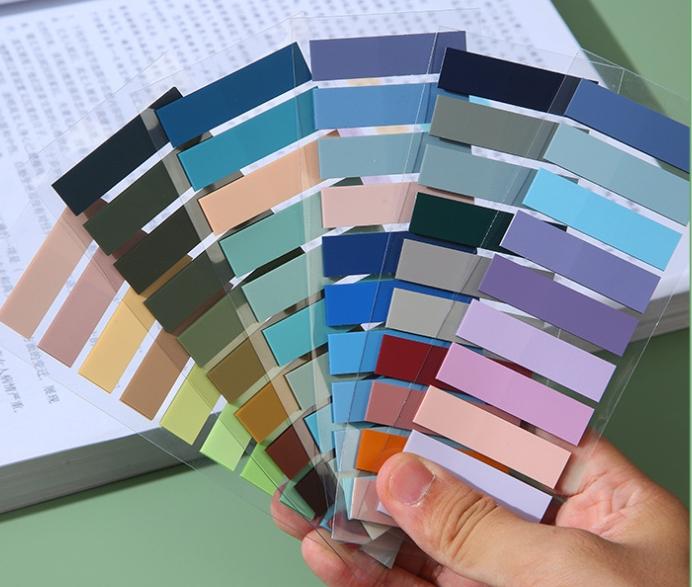 

European Retro Fluorescent PET Transparent Self-Adhesive Notes, Morandi Color Coding Markers, Rectangular, Ten Mixed Colors