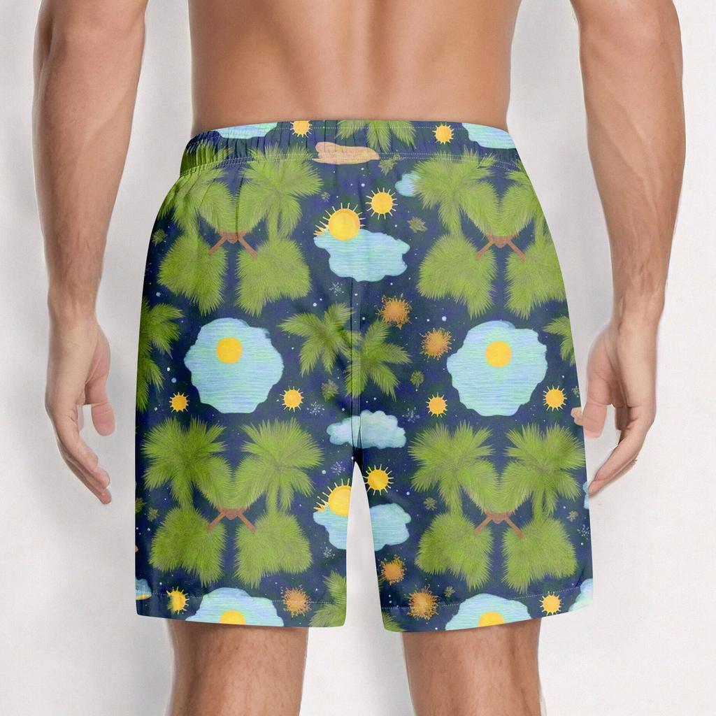 Men's Quick-Dry Print Swim Trunks with Pockets Stylish Beachwear for Summer, Comfortable and Durable