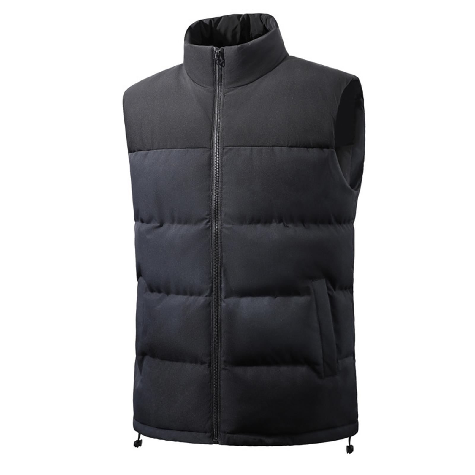 

Мужской повседневный жилет на молнии с цветными блоками, Мужской утолщенный пуховый жилет, Безрукавный уличный повседневный теплый жилет-пальто со стойкой XXXL чёрный