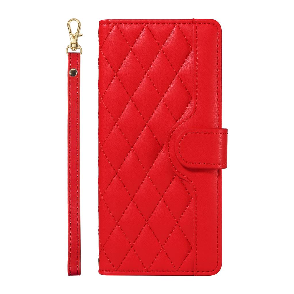 Applicable To Samsung S24 Fashion Leather Case A55 Small Fragrant Wind Diamond Grid Card Wallet Diagonal Span Portable Rope A05S Solid Color
