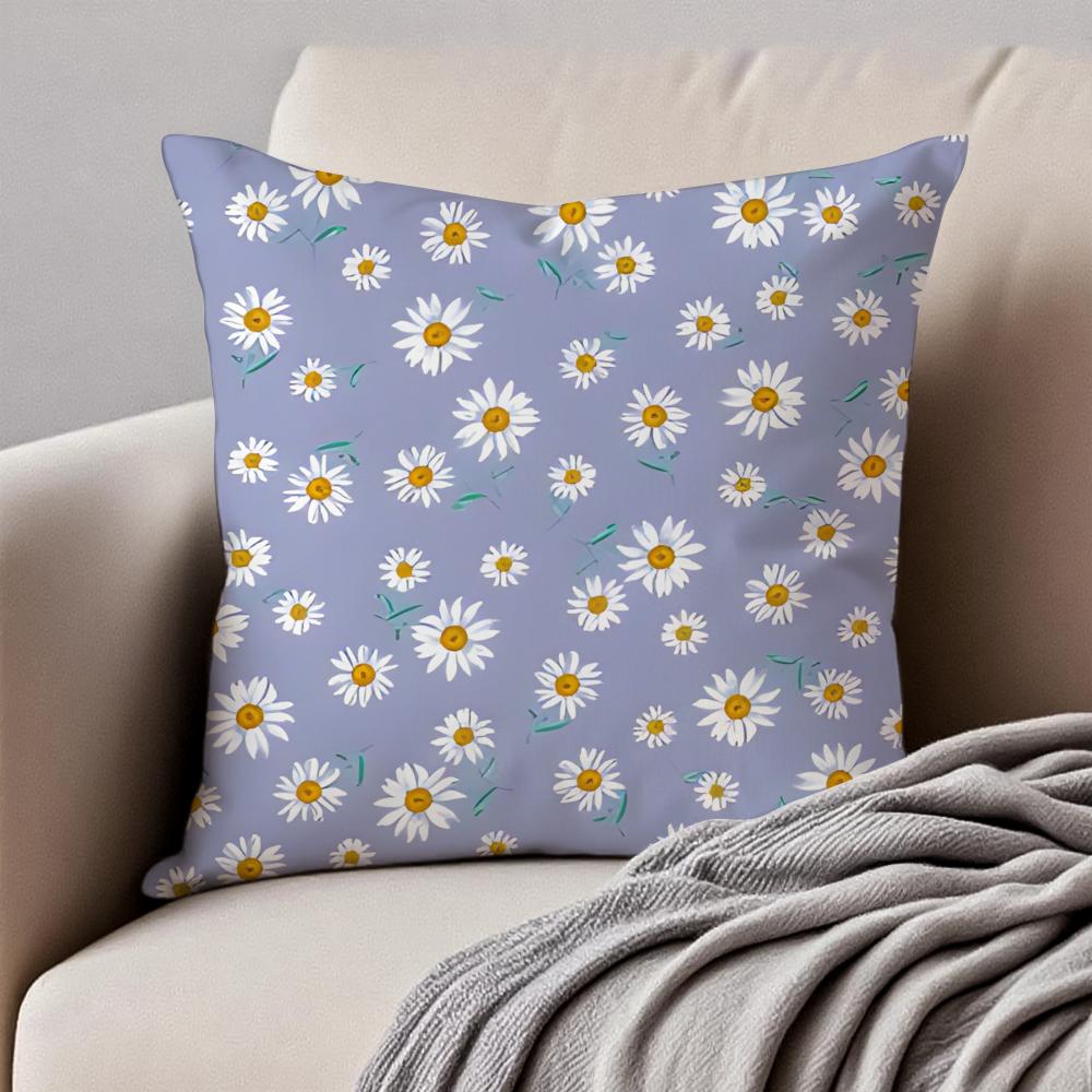 Fresh Small Daisy Floral Cushion Cover Pillowcase Antidustmite Invisible Zipper Short Plush Sofa Cushion