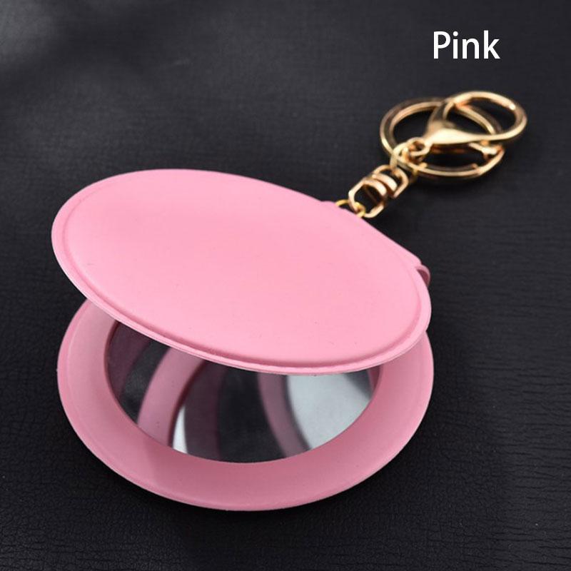 Fashion Makeup Mirror Pu Small Round Mirror Keychain Double-Sided Folding Mirror
