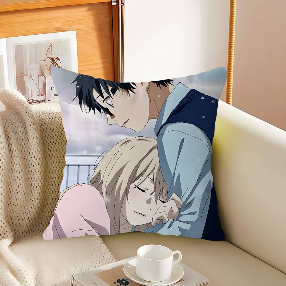 Anime Y-Your L-Lie In A-April Pillow Covers Cartoon Sofa Decorative Home Double-sided Printing Short Plush Cute Cushion Cover