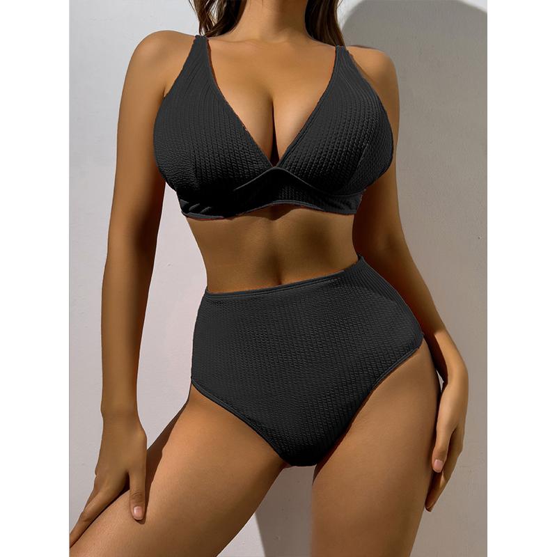 Women Two Piece Bathing Suit High Waist Swimsuit Summer Bikini Set Swimwear Clothes Solid Push Up Swimsuits