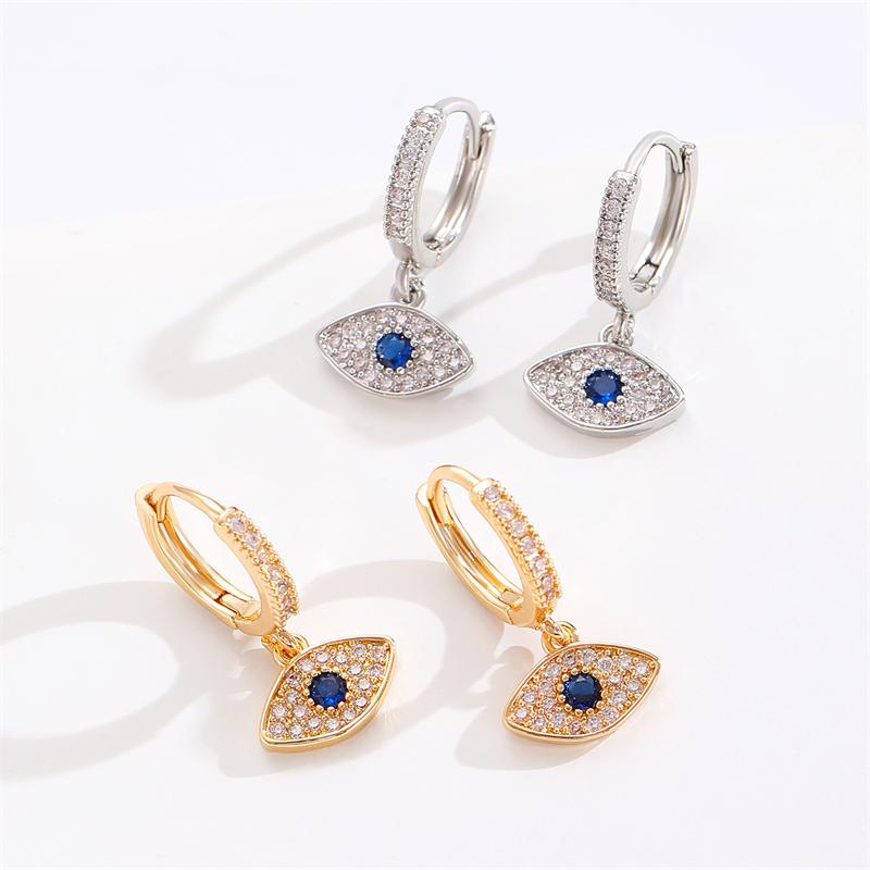 Trendy Gold Color Huggie Earrings for Women Luxury Zircon Blue Evil Eye Charm Dangle Drop Earrings Girls Daily Wear Jewelry Gift