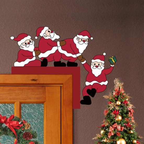 Holiday Door Frame Ornament Christmas Wooden Corner Decor with Snowman/Elk Designs, Seasonal Sticker Ornament, Decorative Topper for Home Decoration