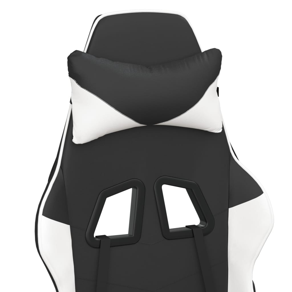 Gaming Chair with Massage Function & Footrest Black & White PU Leather