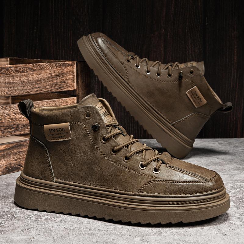 

2024 autumn new men s leather shoes sports casual trendy shoes men s shoes non-slip black Martin boots work flat shoes 44