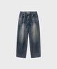 Non Blank Embossed Loose Straight Denim Pants_Blue