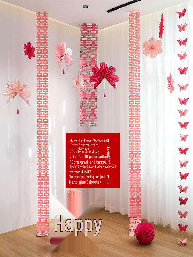 Double Happiness Wedding Room Decor Set: Non-Woven Fabric Papercut for Bride and Groom's Bedroom or Hotel.