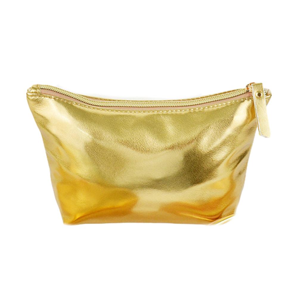 Handheld Makeup Bag with Large Capacity Gold PU Leather Zipper Bags Versatile Make Up Pouch Cosmetic Travel Organizer