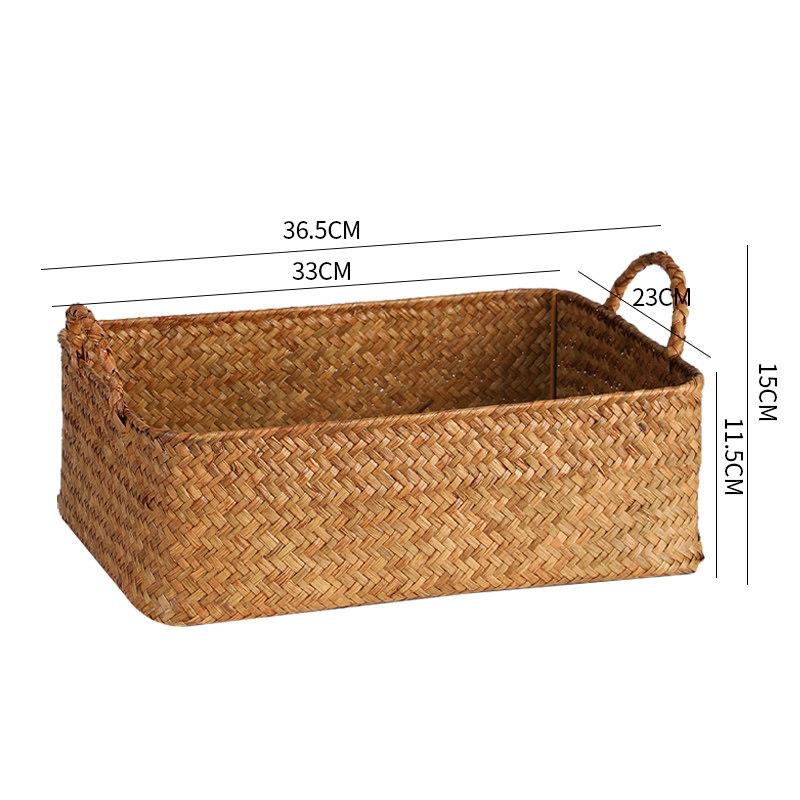 Japanese Woven Grass Snack Storage Basket, Desktop Tidy Organizer Bin, Eco-friendly Natural Handmade Wicker for Home Kitchen