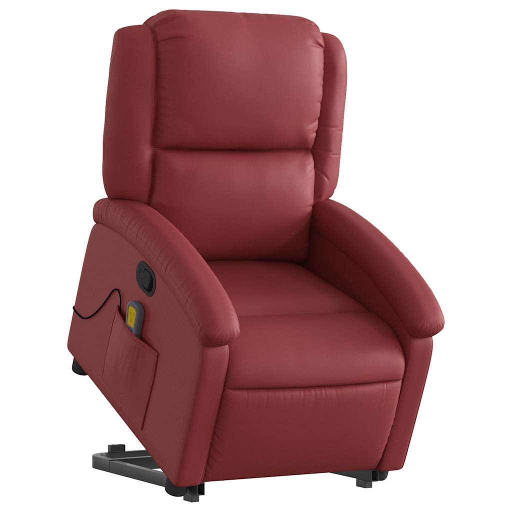 Massage Recliner with Rising Function Burgundy Artificial Leather
