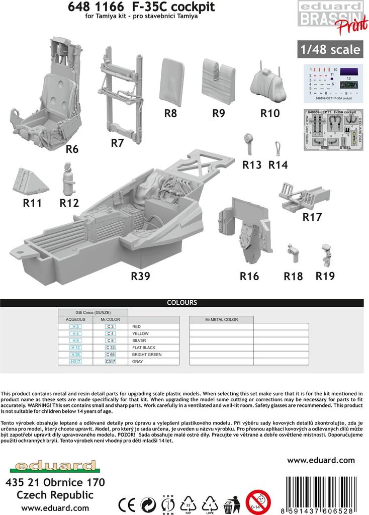 eduard Brassin Lockheed Martin Lightning II Cockpit Plastic Model Kit Parts EDU6481166 1/48 F-35C (for Tamiya) (Airplane)