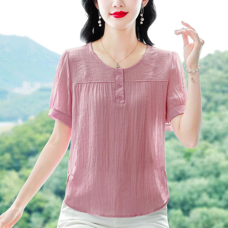 

Летняя рубашка с круглым вырезом для женщин Футболка с короткими рукавами Ice Silk Свободная футболка для мам для женщин Футболка с короткими рукавами L