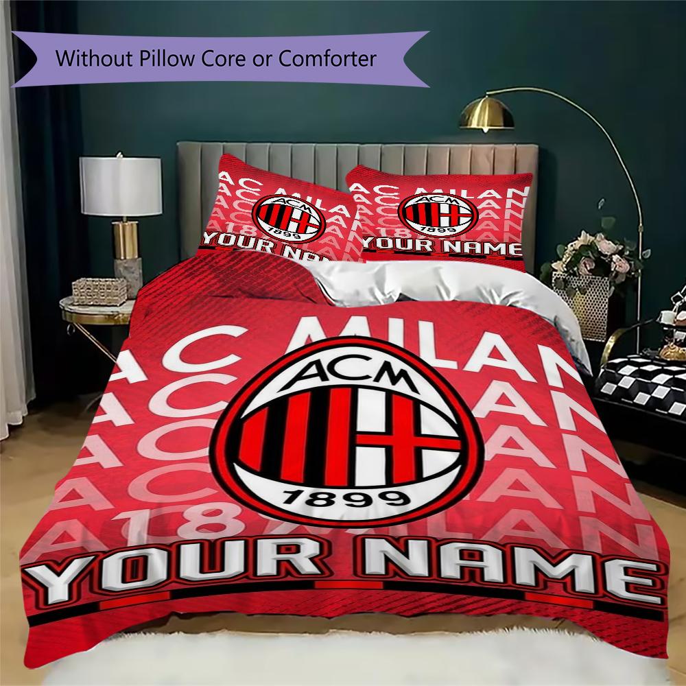 Gepersonaliseerde Naam Ac Milan Patroon Beddengoed Dekbed Set Dekbedhoes Kussensloop Huisdecoratie Verjaardagscadeau (1*dekbedovertrek+2*kussensloop zonder vulling)