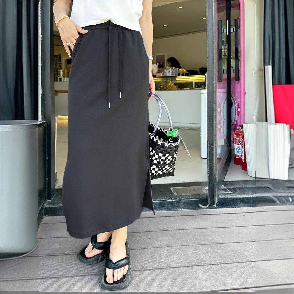 Drawstring Slit, Elastic, Light Casual Skirt, Thin Woman