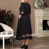 Plus Size Women's Black Stretch Knit Mesh Stitching Mid Length Dress