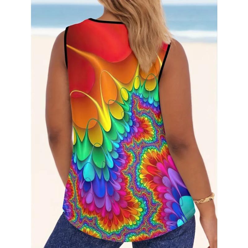 Summer Women's Sleeveless Colorful Cute Print Vest Comfortable Soft Loose Fashionable Versatile Vest