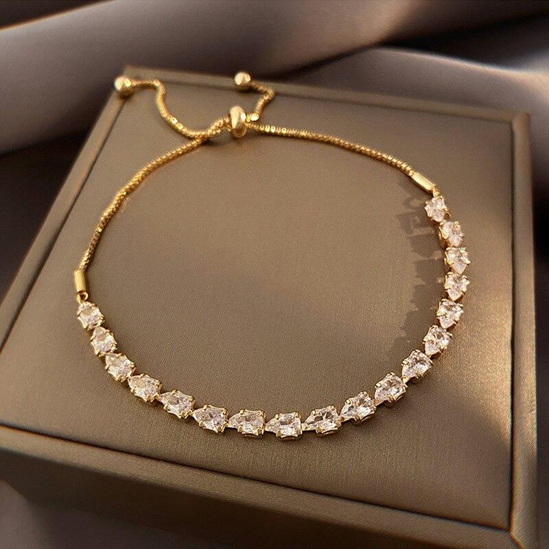 Adjustable Geometric Korean Fashion Water Drop Zirconia Crystal Bracelets Bangles for Women Party Zircon Girls Birthday Gift