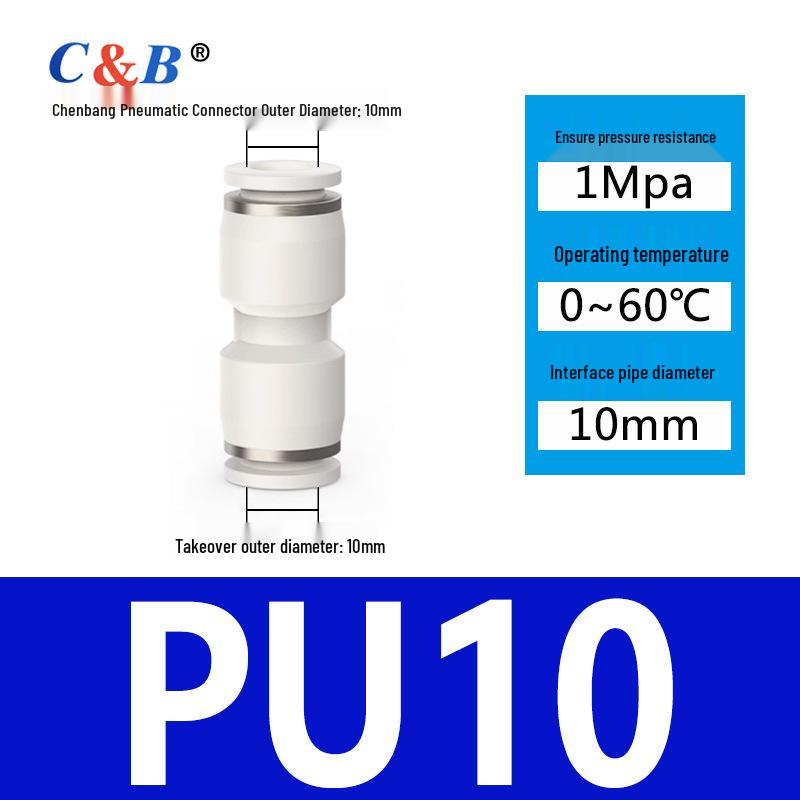Pneumatic Nylon Air Hose Quick Connect Fittings: PU Straight, PY 5-Way, Cross 4-Way, PZA 3-Way, PE Connector with White/Blue Cap