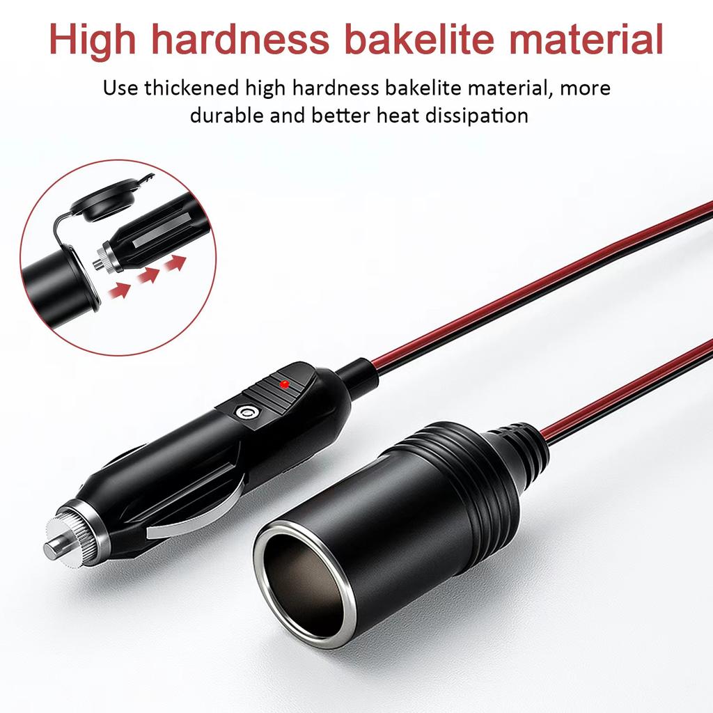 12V 24V Car Cigarette Lighter Extension Cable 1.5/4/8M Socket Plug 15A/20A Car Shunt Charger Power Extension Cable