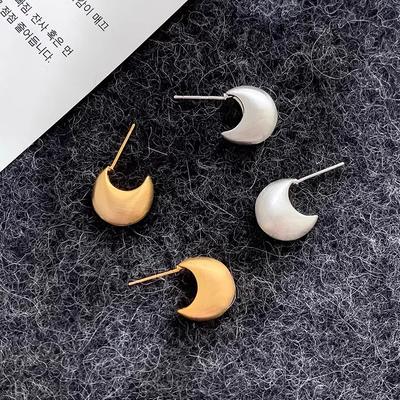 Small Crescent Metal Simple Brushed Water Drop Earrings High-end Temperament Stud Earrings Short Hipster