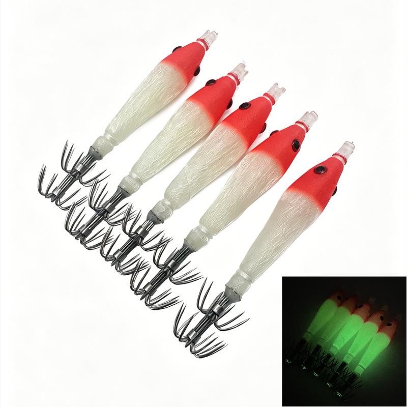 Double Umbrella Hook Octopus Fishing Lure 5Pcs Luminous Squid Jig Lightweight Fishing Gear for Shore Fishing 2