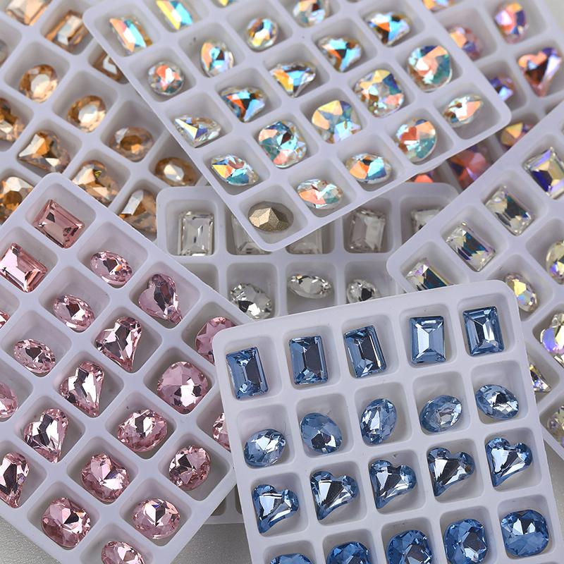 25pcs/box Glitter Nail Art Rhinestone Mixed Shape Sharp Bottom Big Crystal Nail Charm High Quality Flash Stone Nail 3D DIY Decal