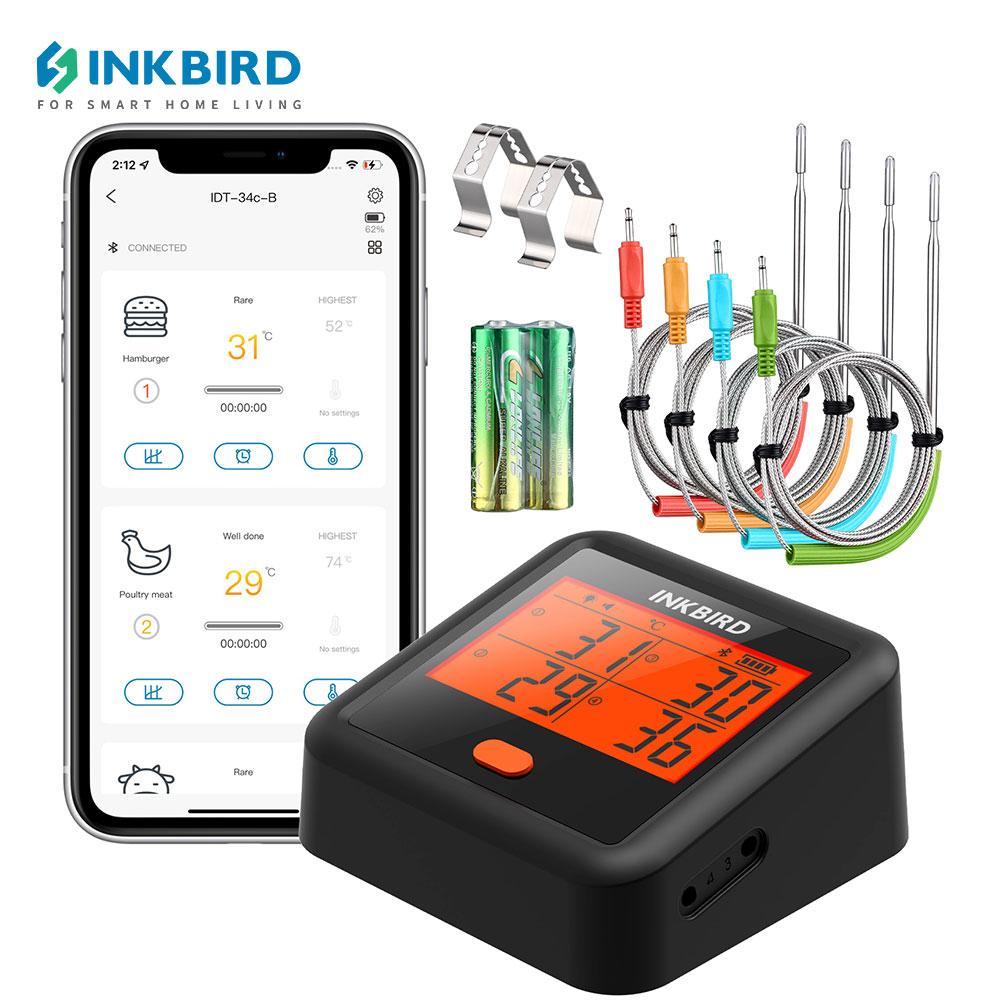 INKBIRD Digital Barbecue Thermometer IDT-34c-b Outdoor Meat Grill Thermometer with 4 Meat Probes Bluetooth BBQ Accessories IDT-34C-B