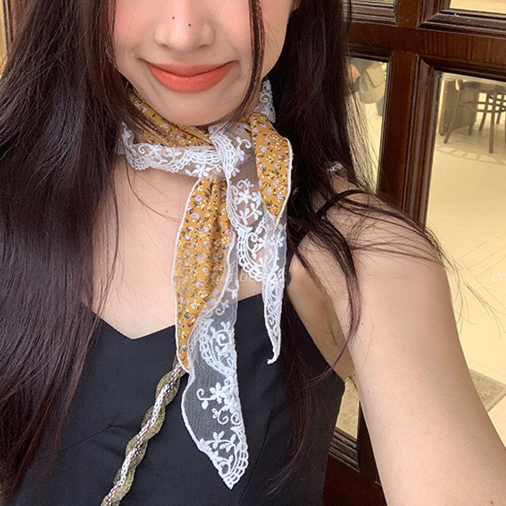 Ins Lace Floral Hair Scarf Women Triangle Bandana Hair Band Strap Hair Bag Headscarf Hat Travel Po Headband Turban Accessory