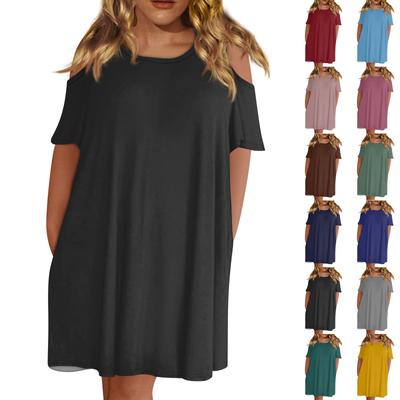 Damenmode Rundhalsausschnitt Trägerlos Kurzarm Lässig Einfarbig Lose Mit Taschen Kleider