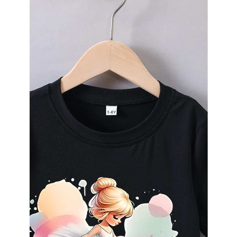Summer Short-Sleeve T-Shirt for Girls Featuring a Beautiful Ballet Dancer Print